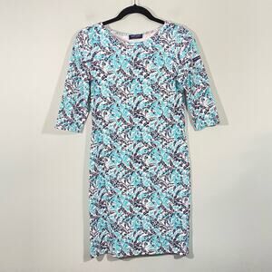 Saint James Atelier Women's Teal & Navy Leaves Jersey Knit Dress Size 6
